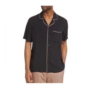 Open Edit XL black relaxed fit short sleeve camp shirt